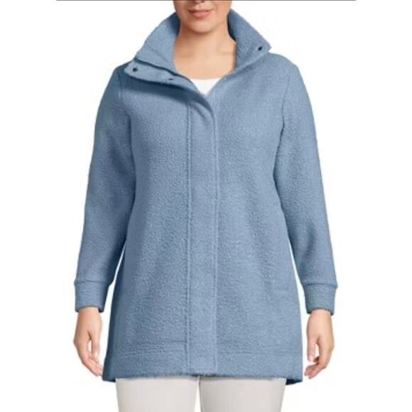 NWT Lands’ End Boucle Fleece Coat Pale Slate Blue Fuzzy Warm Fall Jacket Size 1X - Picture 1 of 13